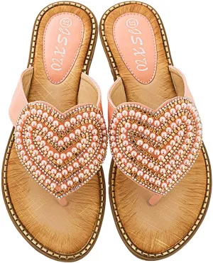 Womens Flat Slide Sandals Cute Casual Thong Sandal Bling Bohemian Slip on Beach Flats Sandals