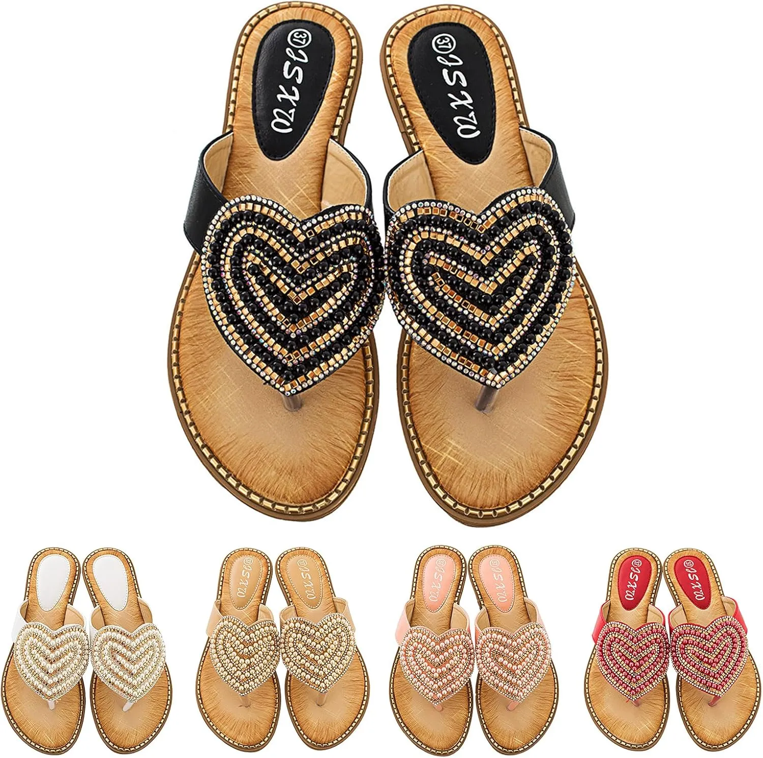 Womens Flat Slide Sandals Cute Casual Thong Sandal Bling Bohemian Slip on Beach Flats Sandals