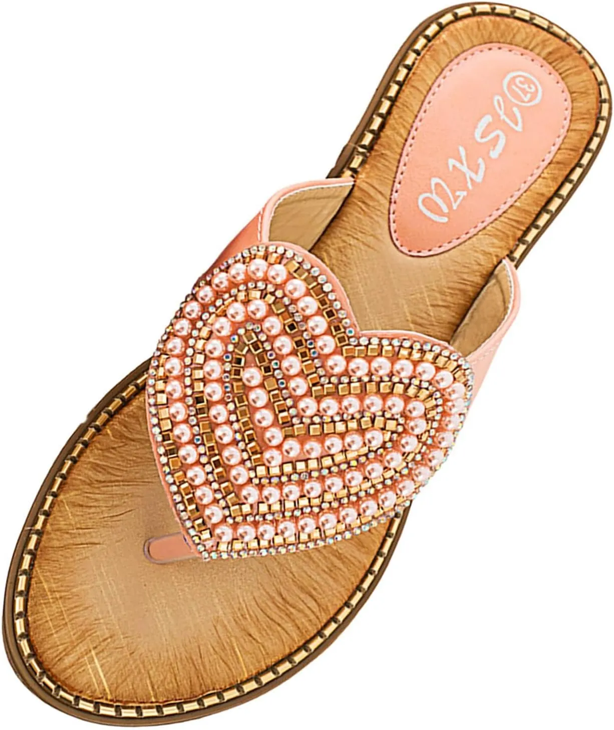Womens Flat Slide Sandals Cute Casual Thong Sandal Bling Bohemian Slip on Beach Flats Sandals