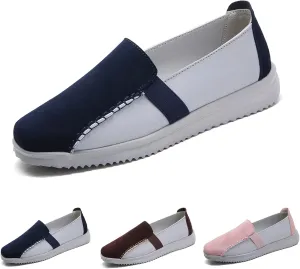 Women's Owlkay Color Block Suede Flat Loafers,Casual Breathable Orthopedic Leather Comfy Walking Slip-On Fashion Boat Shoes