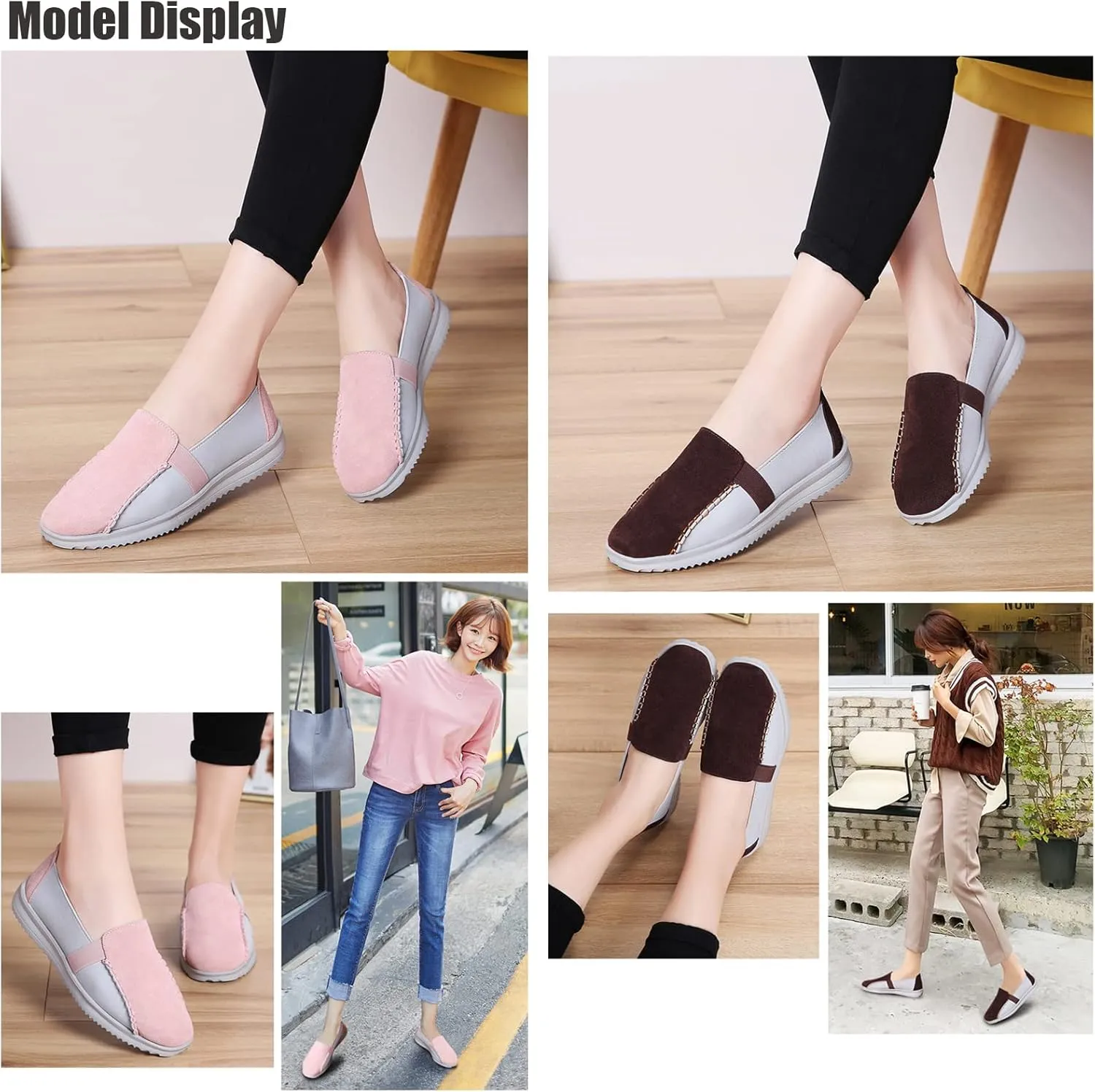 Women's Owlkay Color Block Suede Flat Loafers,Casual Breathable Orthopedic Leather Comfy Walking Slip-On Fashion Boat Shoes