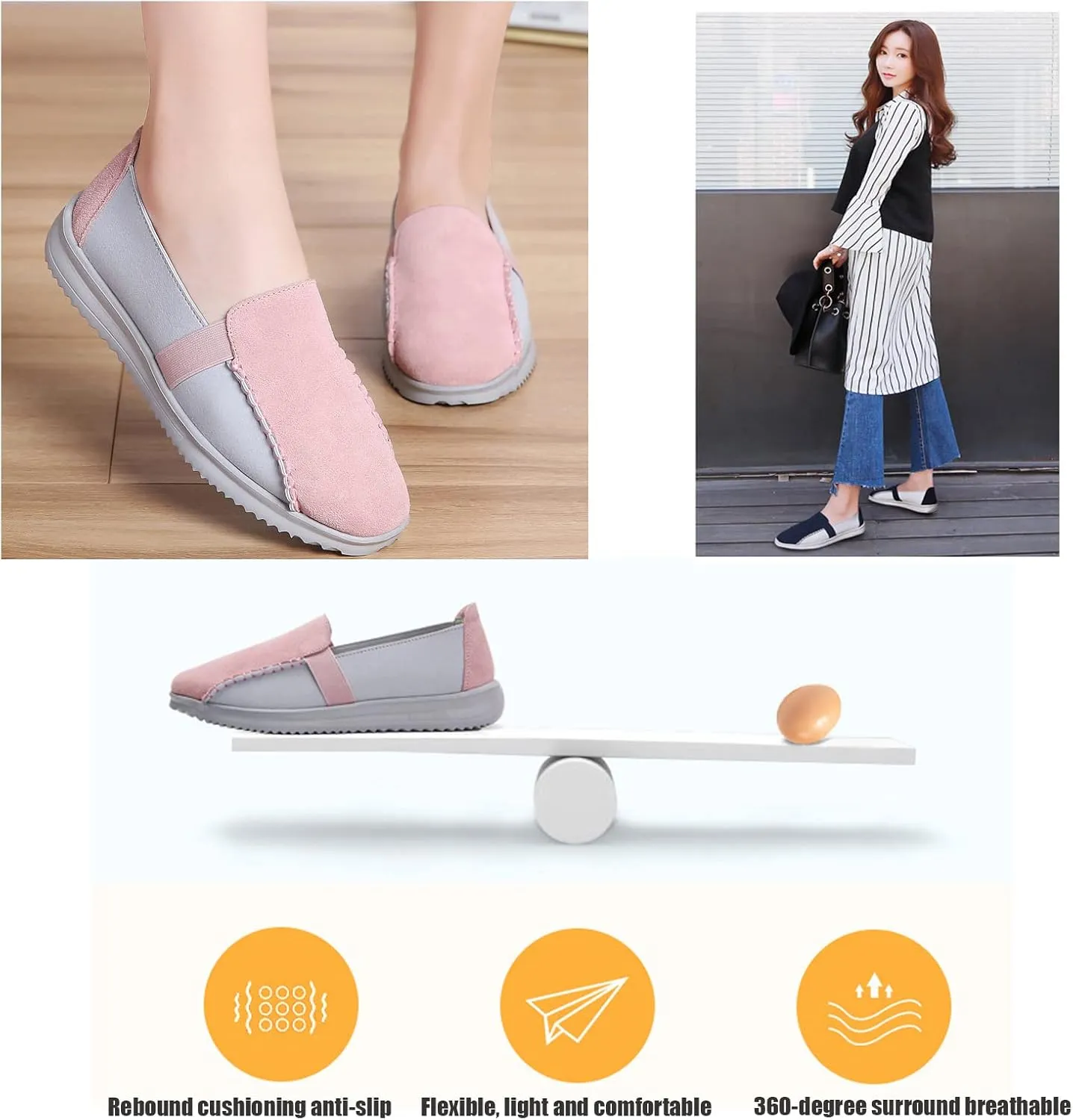 Women's Owlkay Color Block Suede Flat Loafers,Casual Breathable Orthopedic Leather Comfy Walking Slip-On Fashion Boat Shoes