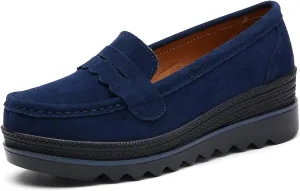 Yuizko Women's Suede Slip-On Platform Loafers with Arch Support,Casual Soft Comfortable Moccasin Sneakers Non-Slip Orthopedic Penny Walking Shoes
