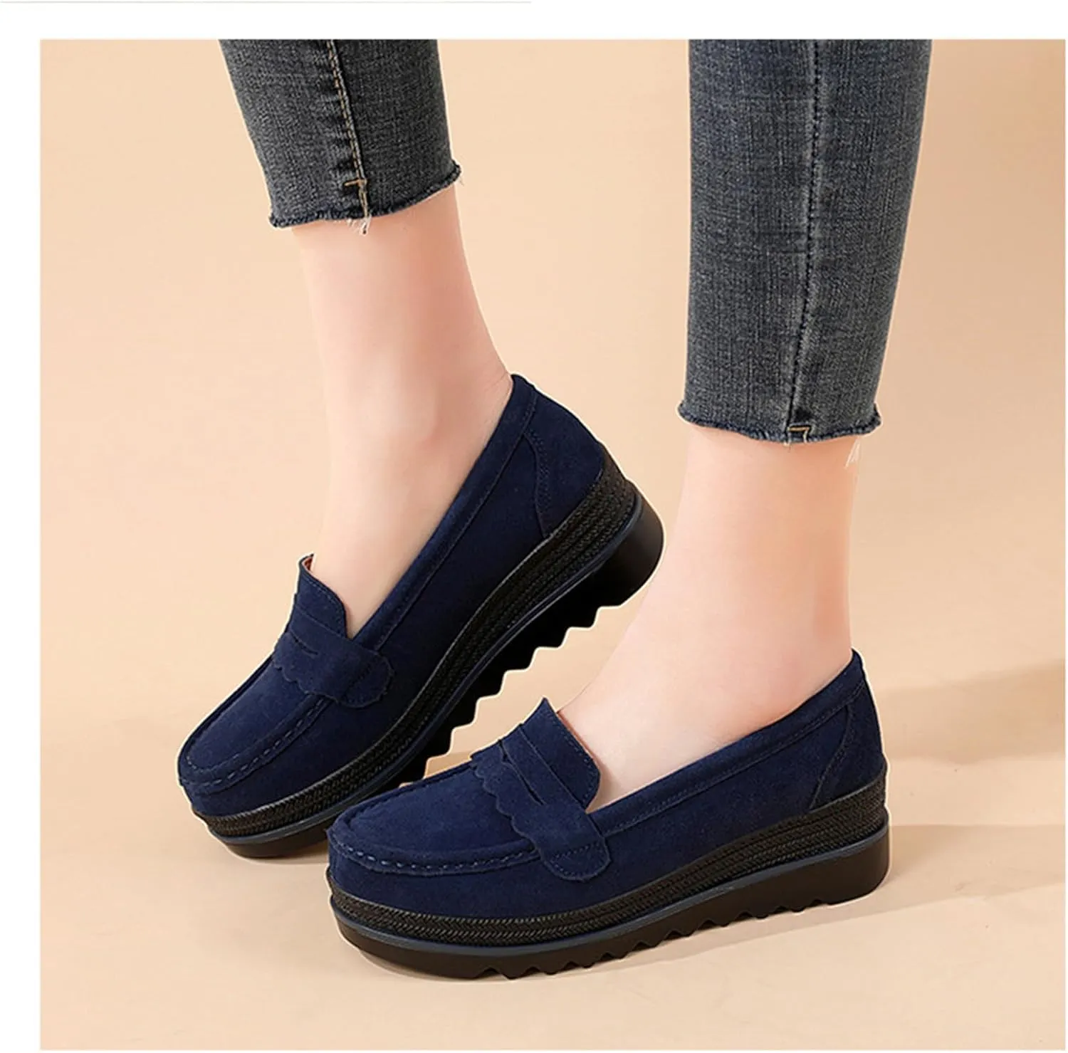 Yuizko Women's Suede Slip-On Platform Loafers with Arch Support,Casual Soft Comfortable Moccasin Sneakers Non-Slip Orthopedic Penny Walking Shoes